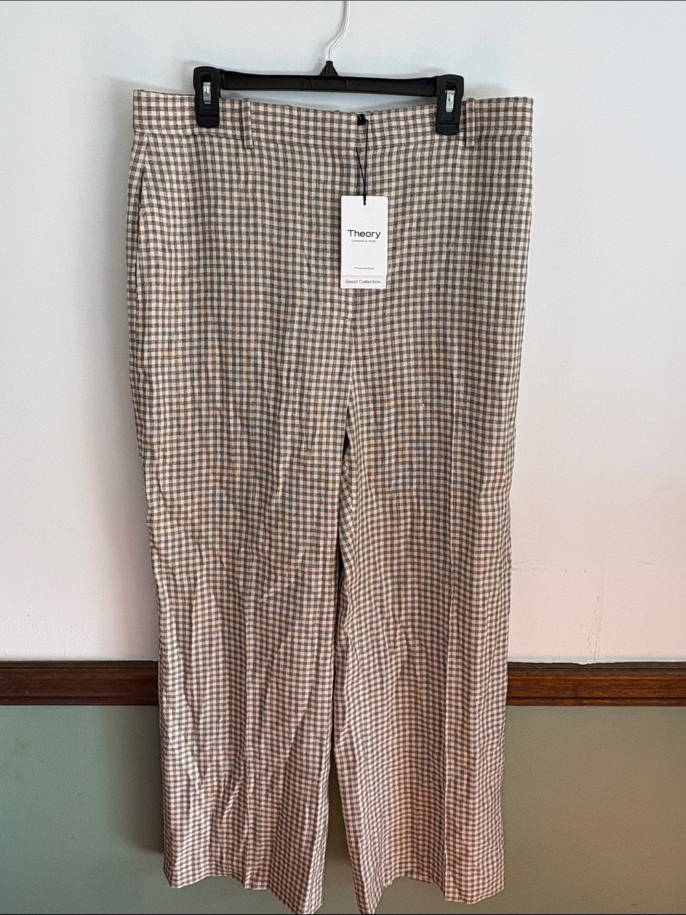 Theory Womens checked Linen Blend Full Length Trousers